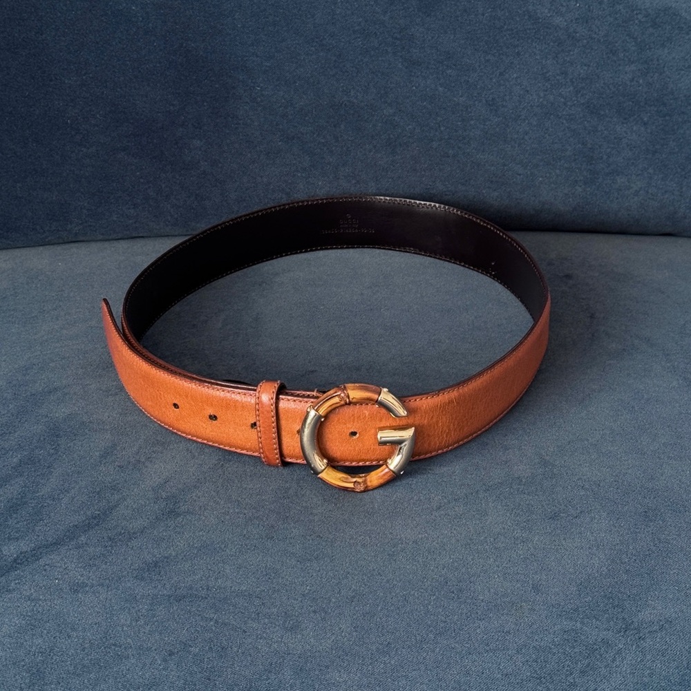 Gucci Brown Leather Belt with Gold Bamboo GG Buckle